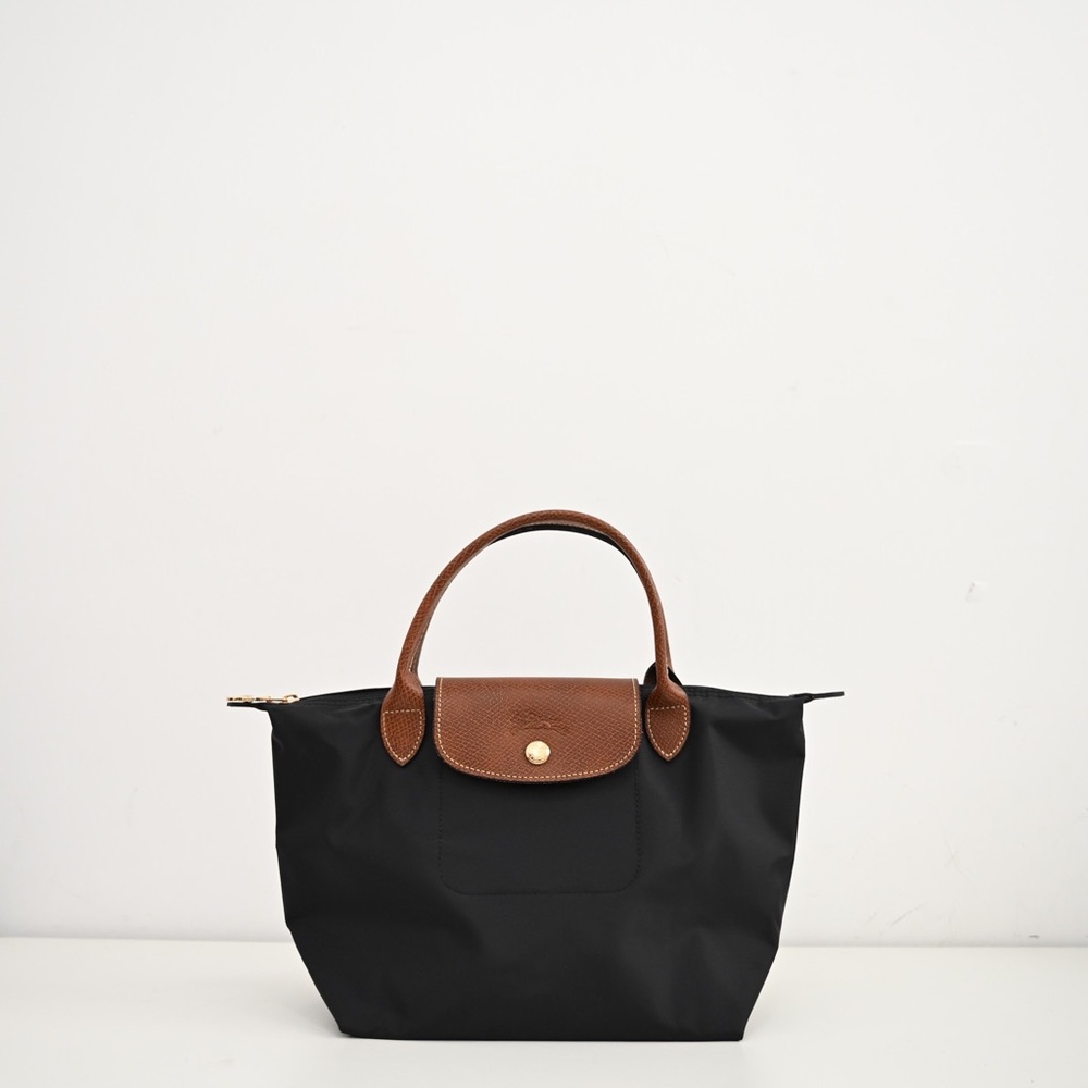 Longchamp Black Tote with Tan Details